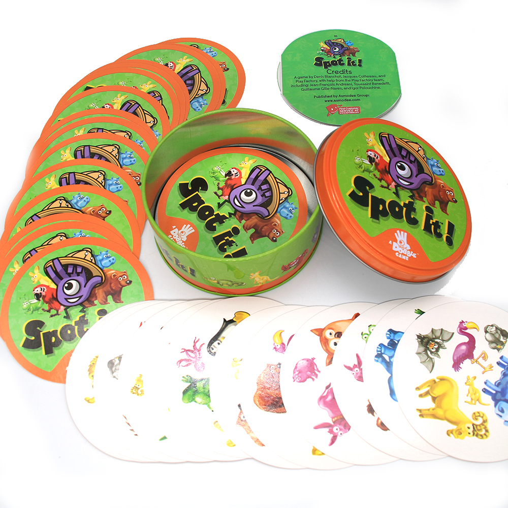 Dobble Card Game Style Spot It Toy Iron Box Sport Go Camping Hip Kids Board Games Gift