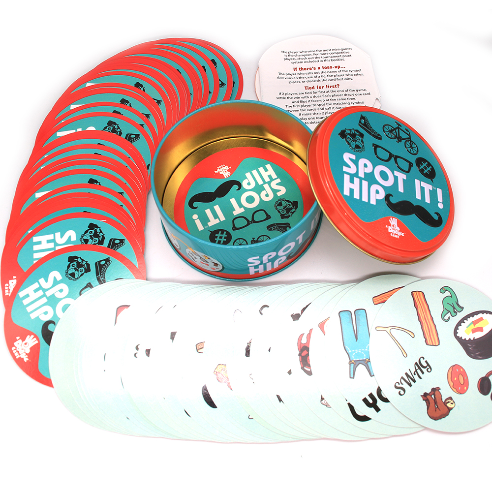 Dobble Card Game Style Spot It Toy Iron Box Sport Go Camping Hip Kids Board Games Gift