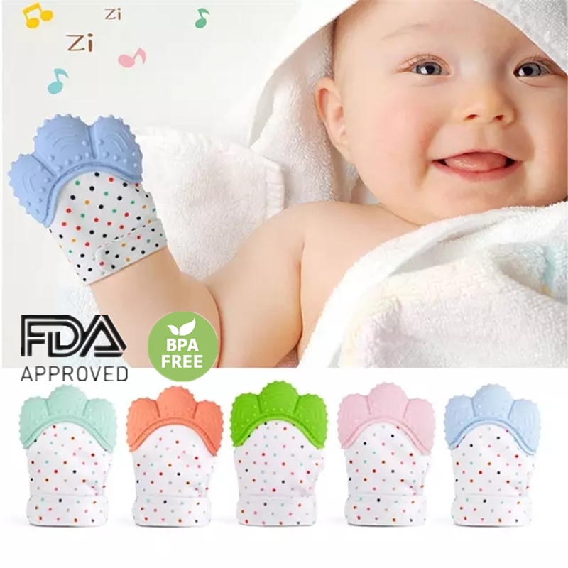 Baby Silicone Mitts Teething Mitten Glove Sound Teether Newborn Chewable Nursing Mittens