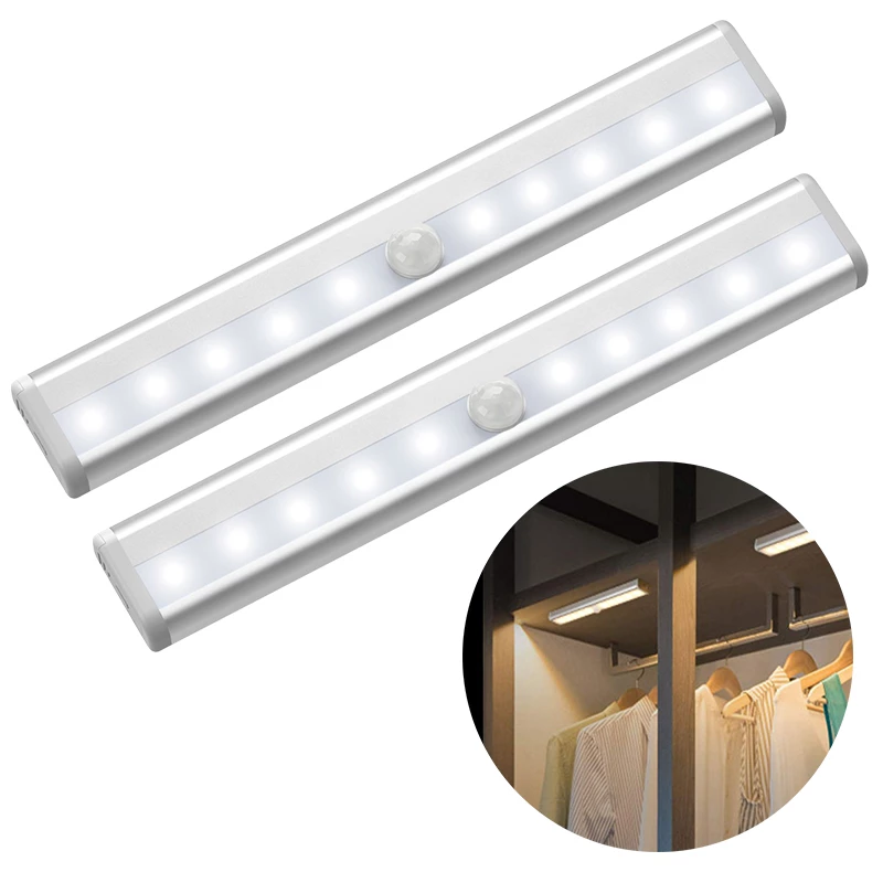 6/10 LEDs PIR LED Motion Sensor Light Cupboard Wardrobe Bed Lamp LED Under Cabinet Night Light