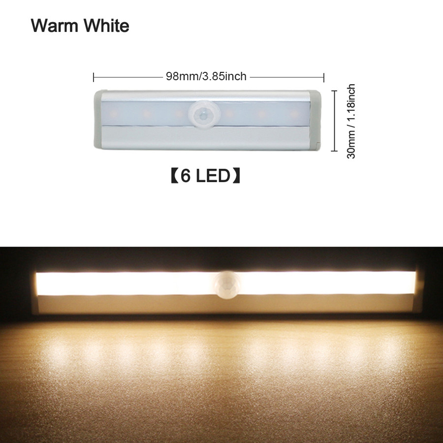 6/10 LEDs PIR LED Motion Sensor Light Cupboard Wardrobe Bed Lamp LED Under Cabinet Night Light