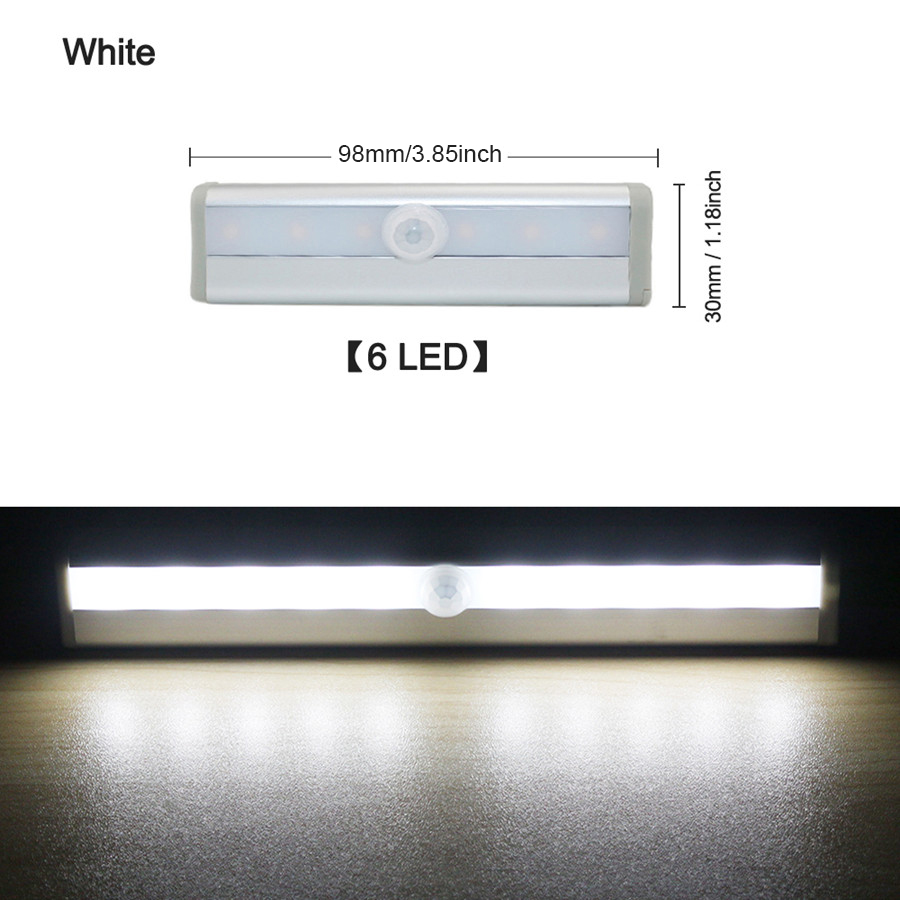 6/10 LEDs PIR LED Motion Sensor Light Cupboard Wardrobe Bed Lamp LED Under Cabinet Night Light