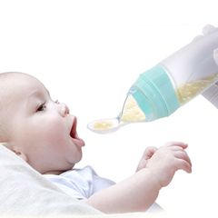 A Newborn Squeezing Feeding Bottle Silicone Training Rice Spoon Infant Supplement Feeder blue 20cm*5cm