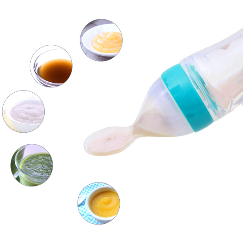 A Newborn Squeezing Feeding Bottle Silicone Training Rice Spoon Infant Supplement Feeder Silicone rice paste bottle feeding spoon for mother and baby auxiliary food Silicone suction cup for children s