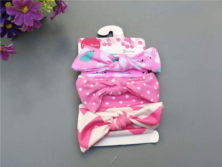 3pcs/set Baby Headband Girls Hair Accessories Cotton Rabbit Ear Turban Bow Elastic Hairband Princess
