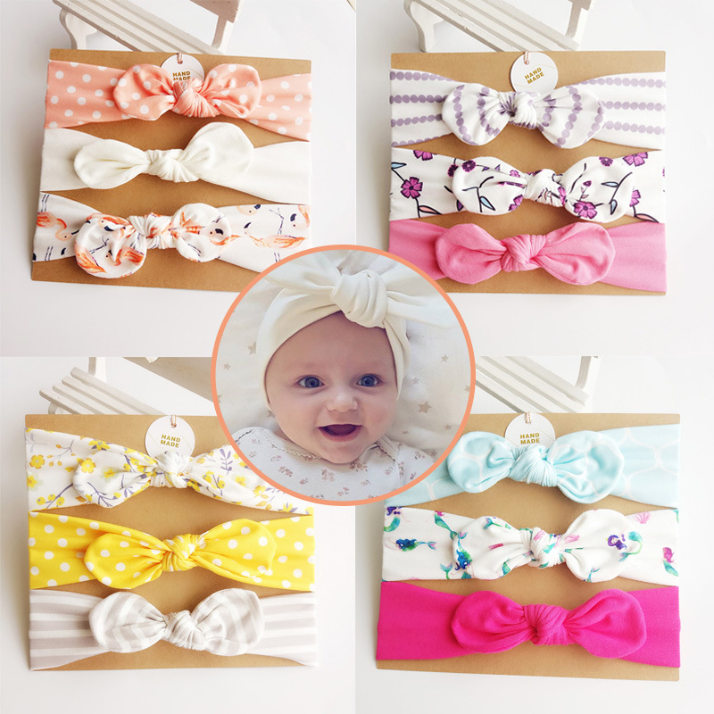 3pcs/set Baby Headband Girls Hair Accessories Cotton Rabbit Ear Turban Bow Elastic Hairband Princess