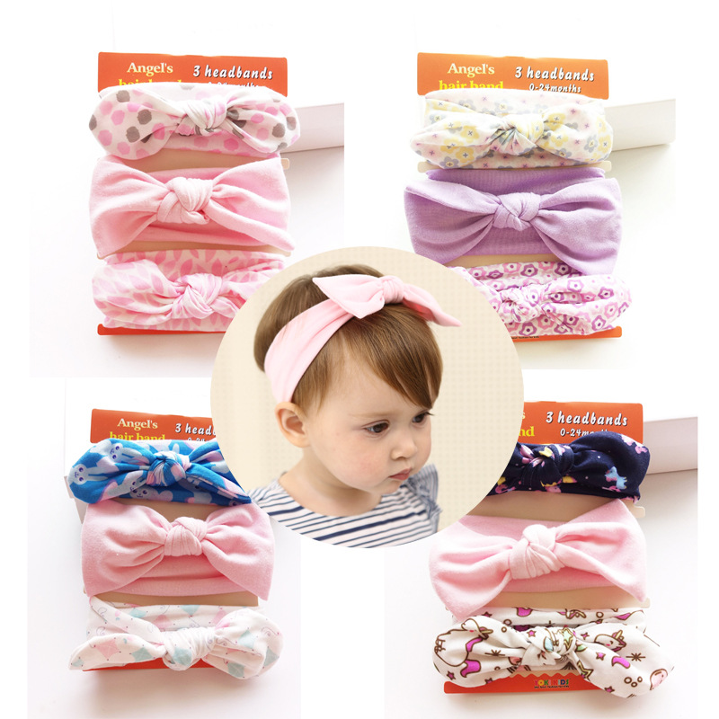 3pcs/set Baby Headband Girls Hair Accessories Cotton Rabbit Ear Turban Bow Elastic Hairband Princess