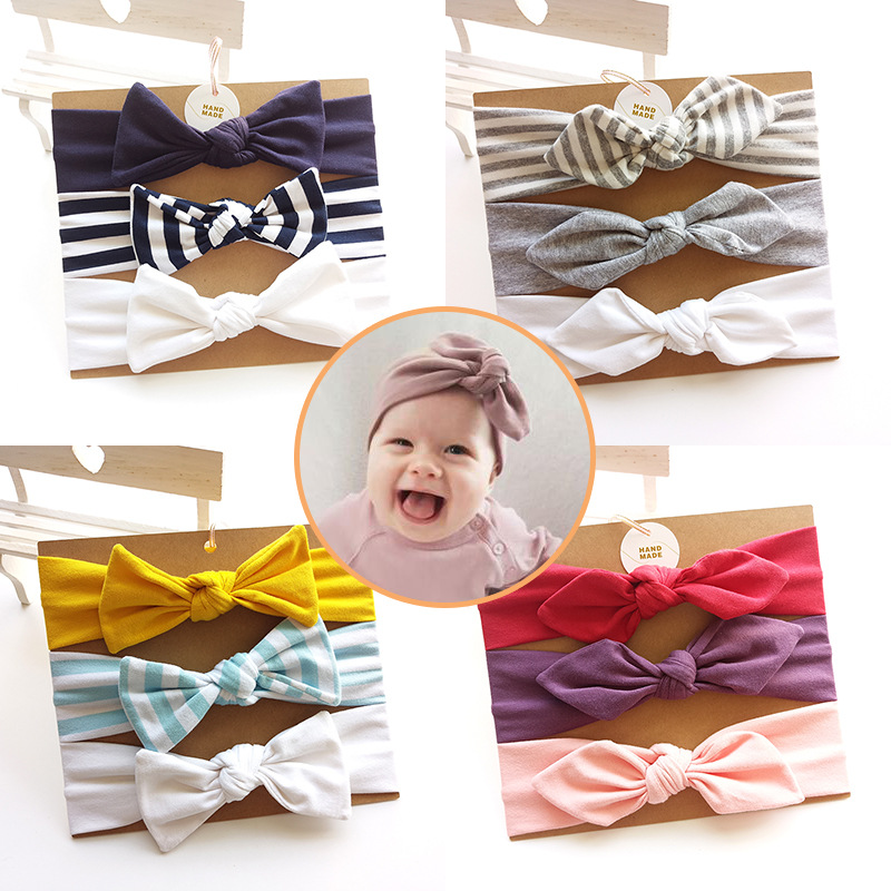 3pcs/set Baby Headband Girls Hair Accessories Cotton Rabbit Ear Turban Bow Elastic Hairband Princess