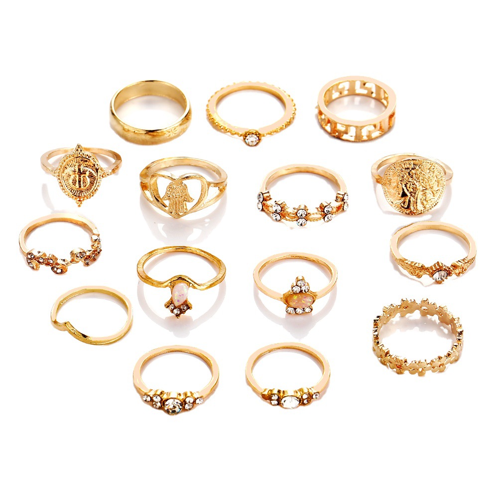 15Pcs/Set Vintage Gold Star Knuckle Rings For Women Geometric Female Finger Rings Set Jewelry Personality trend diamond-set craft for men and women 2024 new Kenya hot sale