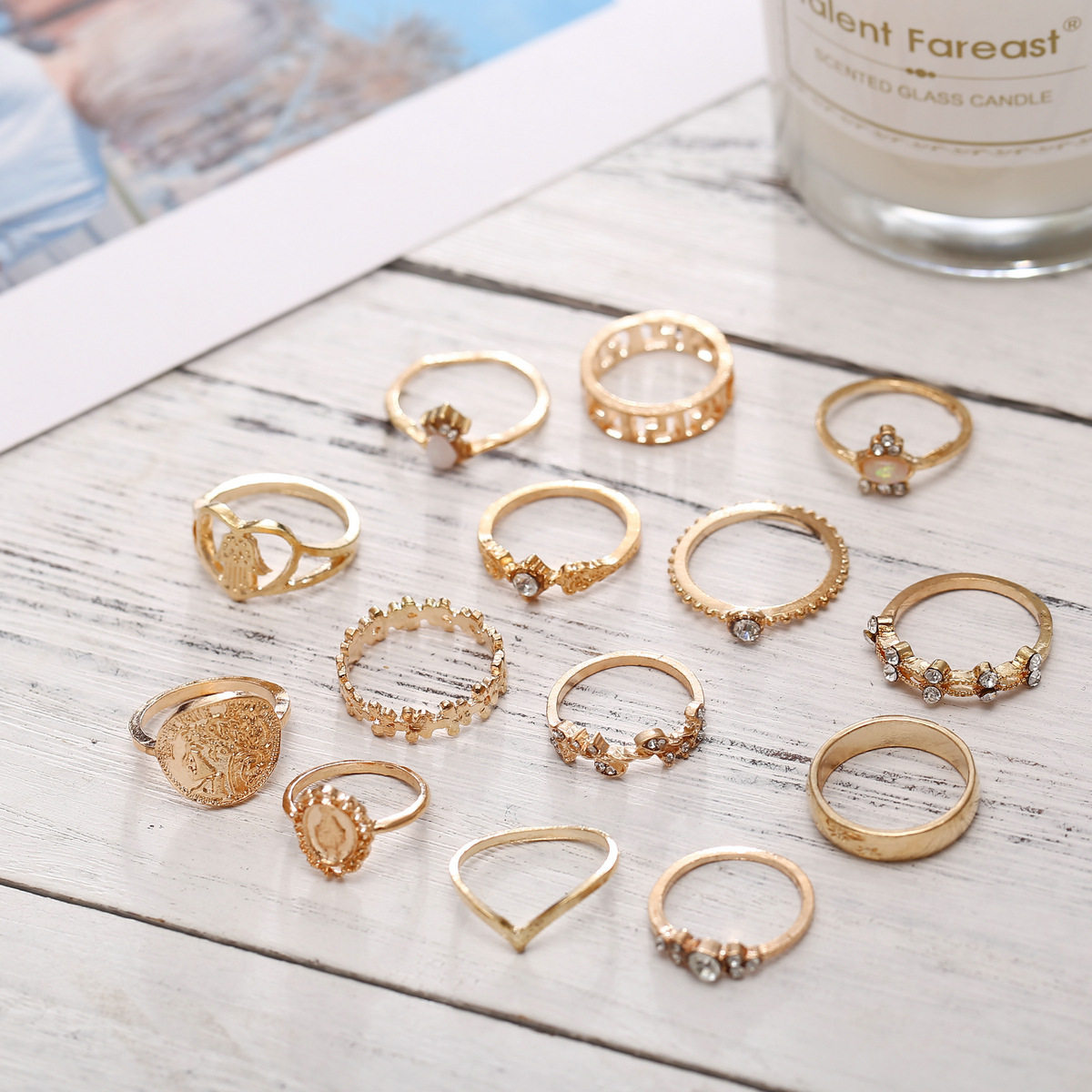 15Pcs/Set Vintage Gold Star Knuckle Rings For Women Geometric Female Finger Rings Set Jewelry Personality trend diamond-set craft for men and women 2024 new Kenya hot sale