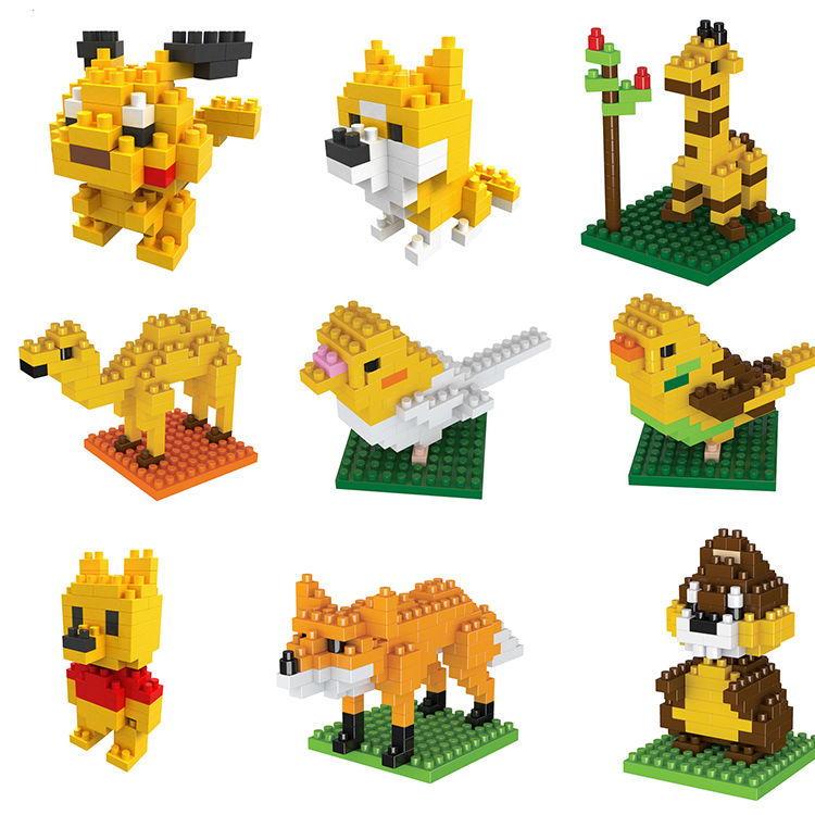 3Pcs/set Mini Blocks Model Size Animal Blocks Anime DIY Micro Building Block Toys Kids Gifts