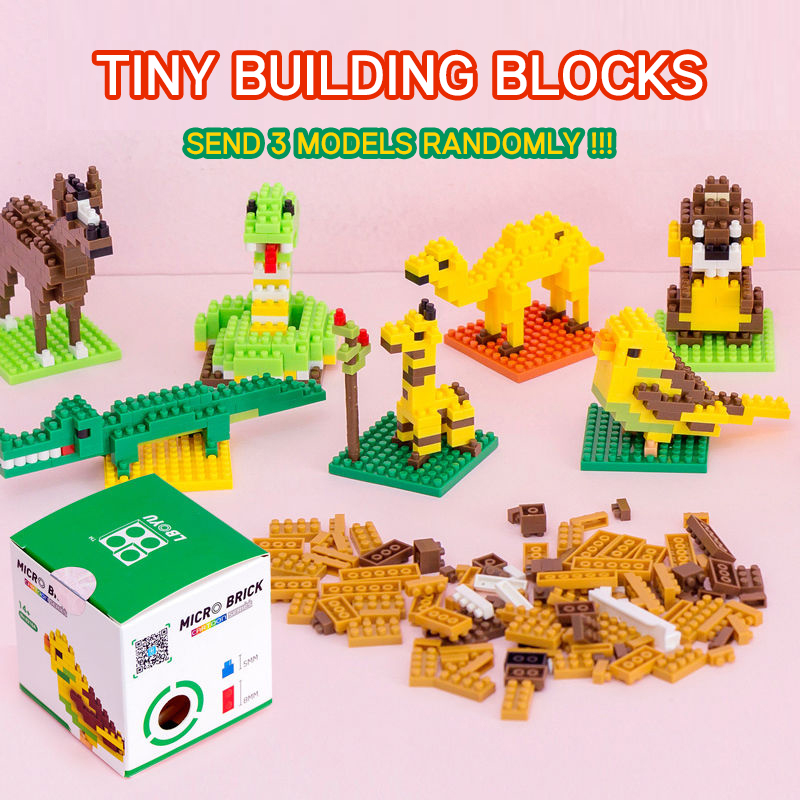 3Pcs/set Mini Blocks Model Size Animal Blocks Anime DIY Micro Building Block Toys Kids Gifts