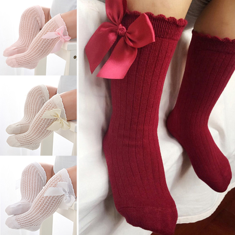 Socks Bow Mesh Newborn Baby Girls Kids for Christmas Non-slip Terry Cotton Princess Knee High Long