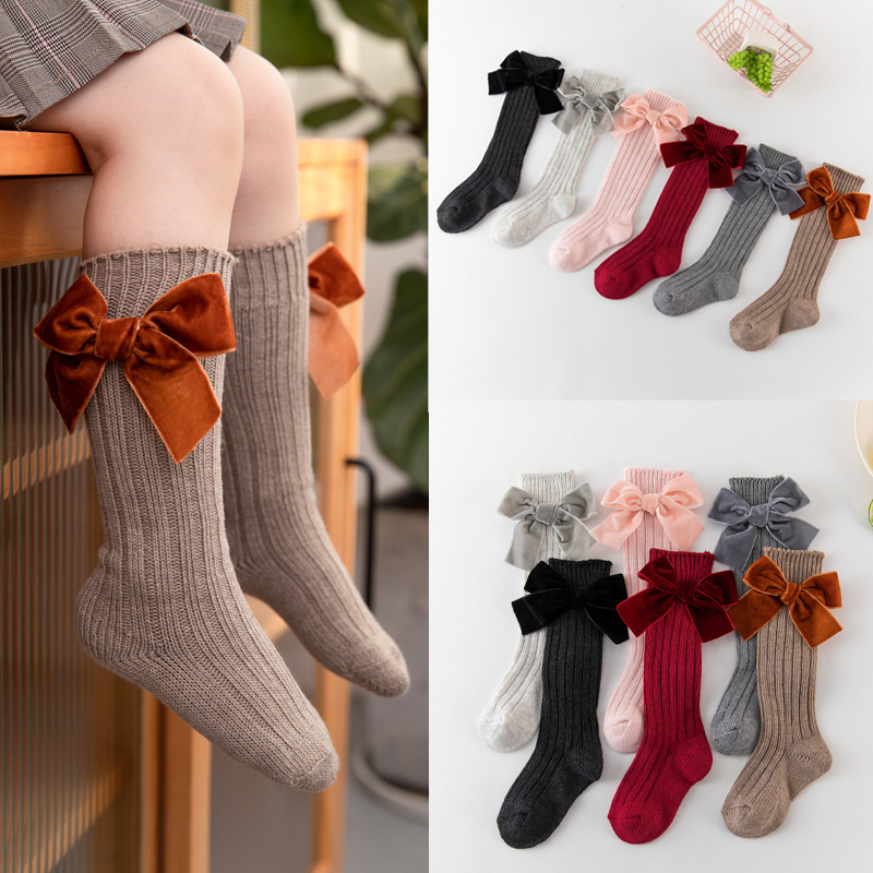 Socks Bow Mesh Newborn Baby Girls Kids for Christmas Non-slip Terry Cotton Princess Knee High Long