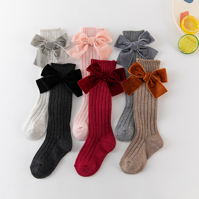 Socks Bow Mesh Newborn Baby Girls Kids for Christmas Non-slip Terry Cotton Princess Knee High Long