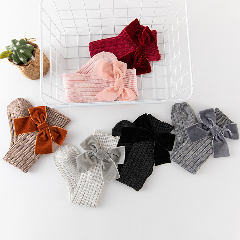 Socks Bow Mesh Newborn Baby Girls Kids for Christmas Non-slip Terry Cotton Princess Knee High Long