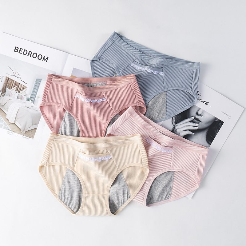 4Pcs/Set Menstrual Panties Cotton Women&apos;s Underwear Leak Proof Incontinence Mid-Waist Sexy Intimates