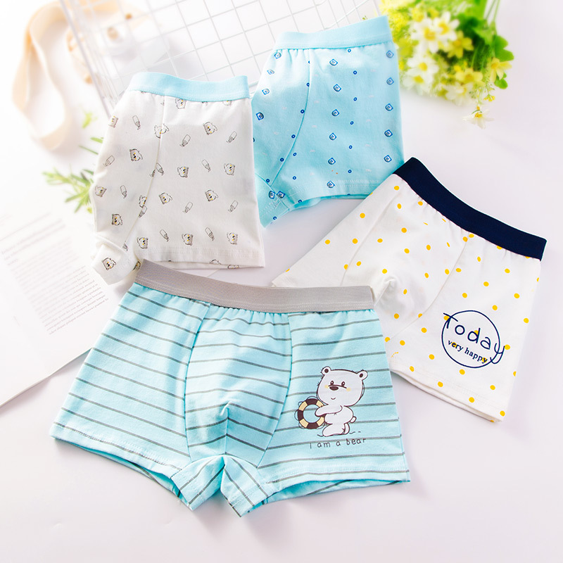4 Pcs/pack Children Cotton Underwear Baby Girl&amp;Boy Cartoon Printed Boxer Briefs Panties