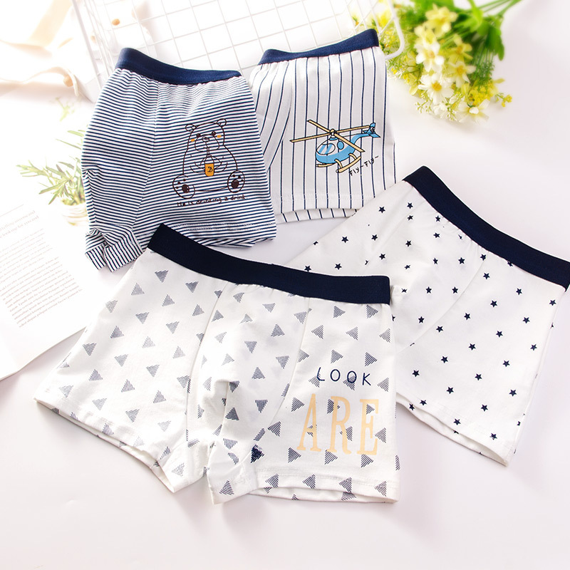 4 Pcs/pack Children Cotton Underwear Baby Girl&amp;Boy Cartoon Printed Boxer Briefs Panties