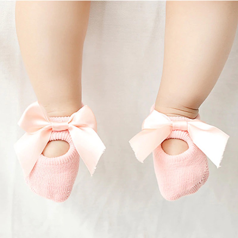 3 Pairs/set Newborn Baby Socks Lace Flower Bowknot Baby Girl Socks Soft Cotton Rubber Sole Anti Slip Pure cotton with lovely shape for spring and autumn thin models