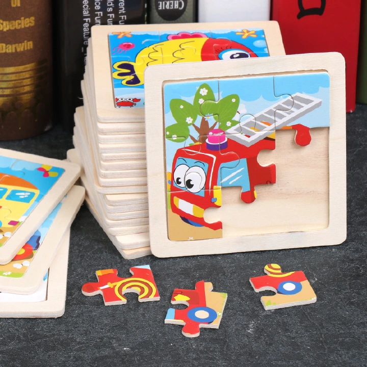 5/Pcs 11X11CM Kids Wooden Puzzle Cartoon Animal Traffic Tangram Wood Puzzle Toys Educational Jigsaw Toys for Children Christmas GiftS