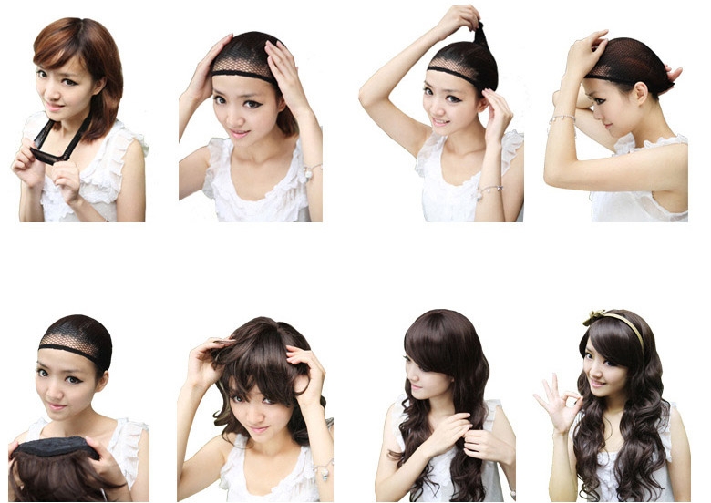 Fashionable Lady Black Short Straight Hair In Cent Bang BoBo Wigs Head Set black as picture 5