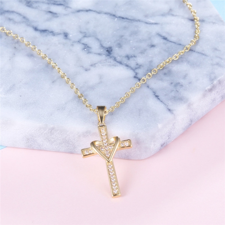 Classical love cross pendants necklaces 18K gold  for women ladies jewellery gift chains and pendant