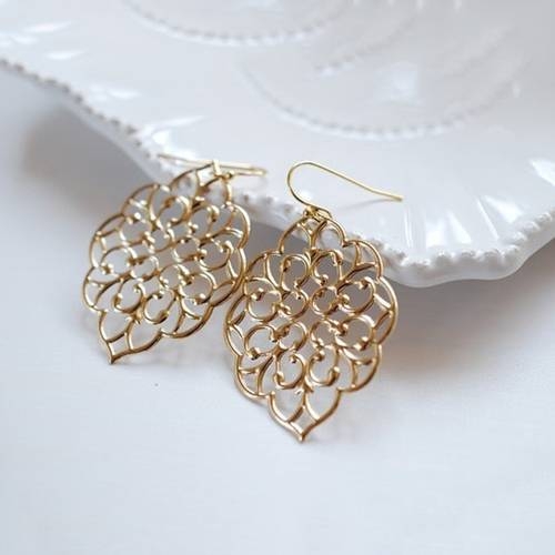 arge 925 Solid Sterling Silver Gold Hook Dangle Filigree Earrings  Women Boho Chic Wedding Jewelry