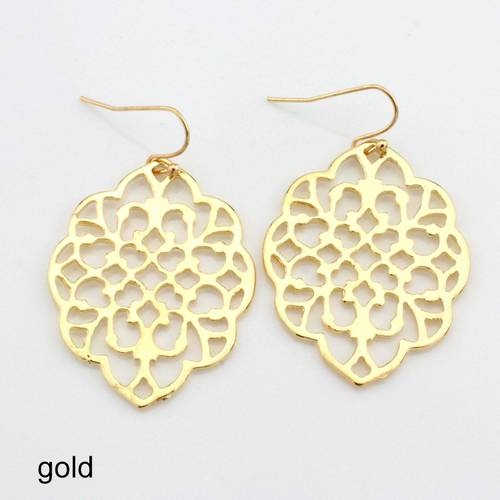 arge 925 Solid Sterling Silver Gold Hook Dangle Filigree Earrings  Women Boho Chic Wedding Jewelry