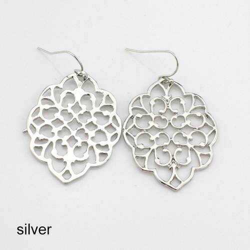 arge 925 Solid Sterling Silver Gold Hook Dangle Filigree Earrings  Women Boho Chic Wedding Jewelry