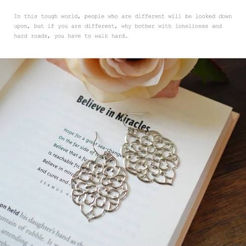 arge 925 Solid Sterling Silver Gold Hook Dangle Filigree Earrings  Women Boho Chic Wedding Jewelry