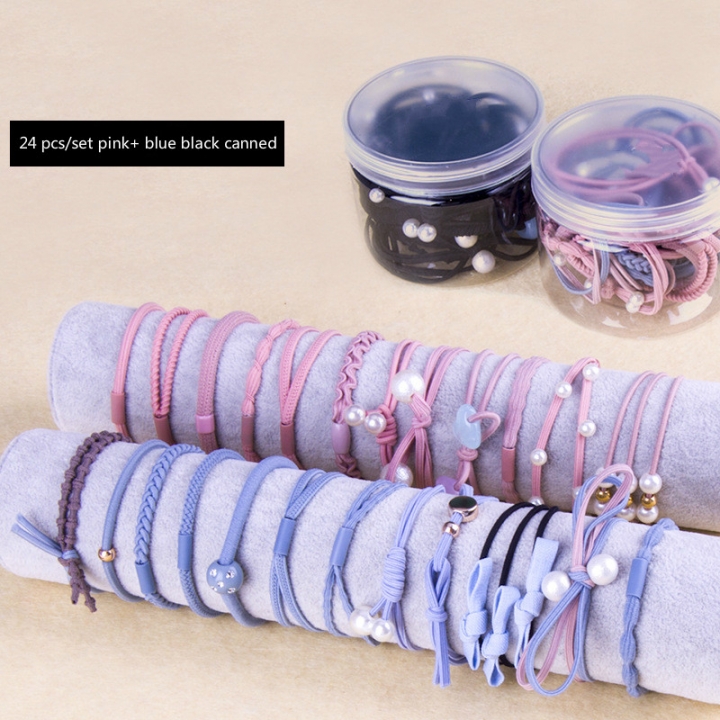 24 Pcs/Set  Rubber band Hair Rings Ropes Set  hairBand Headwear Ribbon set girl makecup  Accessories