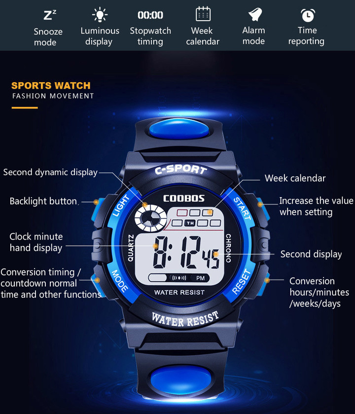 1pcs sports electronic watch led waterproof multifunction watches men and women or for kids