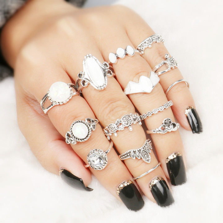 14 Pcs/Set ring set for women new retro gem turtle love joint rings multi-piece ring in jewellery