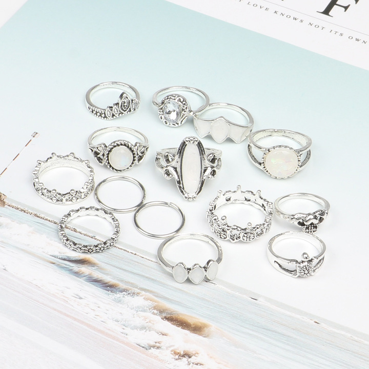 14 Pcs/Set ring set for women new retro gem turtle love joint rings multi-piece ring in jewellery