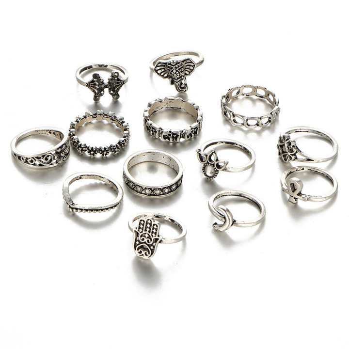 Hot new Ring sets Europe and America retro crown elephant rings in jewellery for men and women