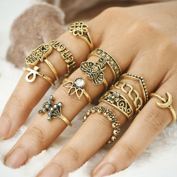 Hot new Ring sets Europe and America retro crown elephant rings in jewellery for men and women