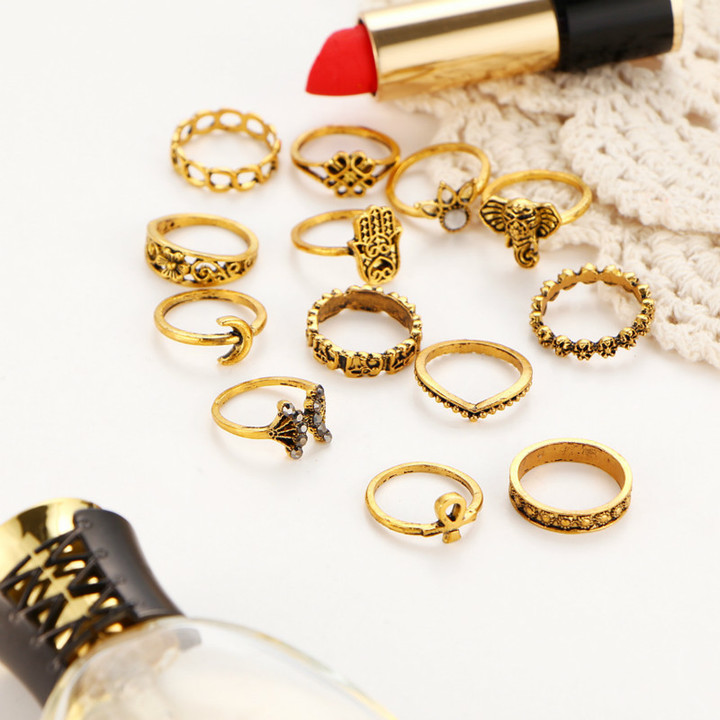 Hot new Ring sets Europe and America retro crown elephant rings in jewellery for men and women