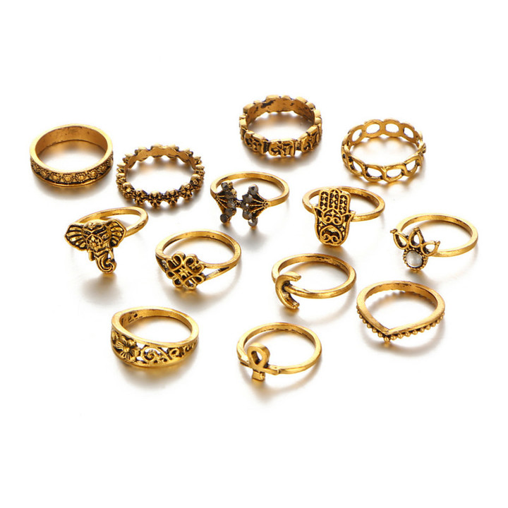 Hot new Ring sets Europe and America retro crown elephant rings in jewellery for men and women