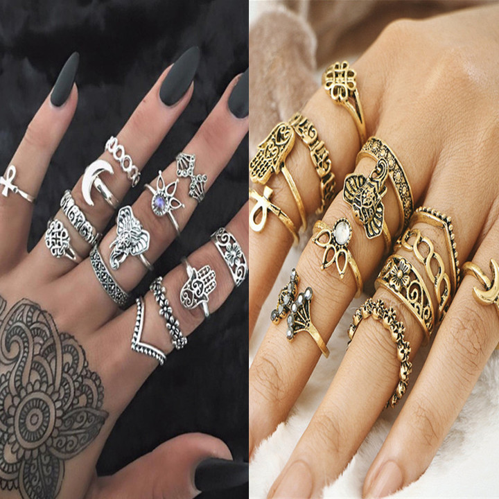 Hot new Ring sets Europe and America retro crown elephant rings in jewellery for men and women