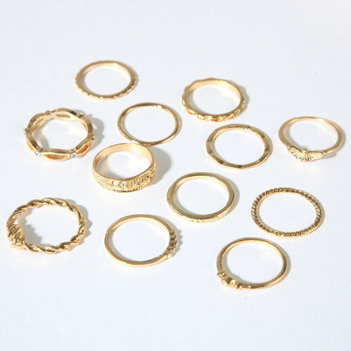 12 Pcs joint rings set for women retro diamond ring winding knotted carved rings wedding jewelry