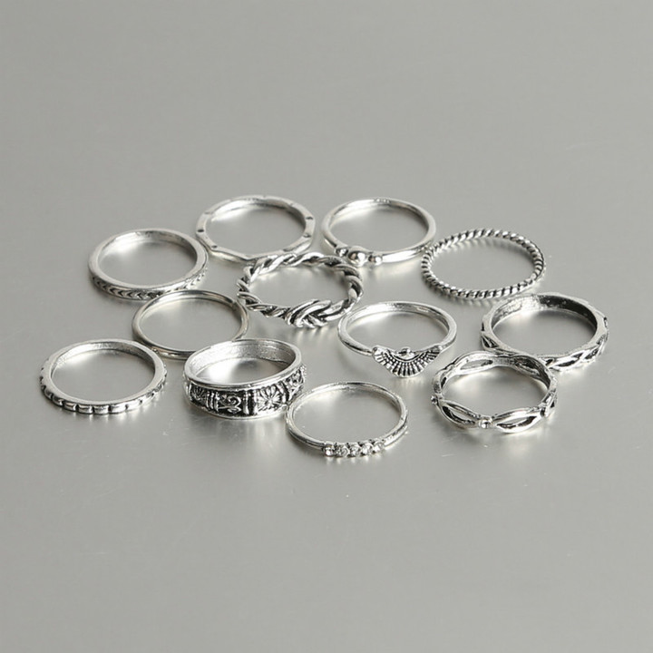 12 Pcs joint rings set for women retro diamond ring winding knotted carved rings wedding jewelry