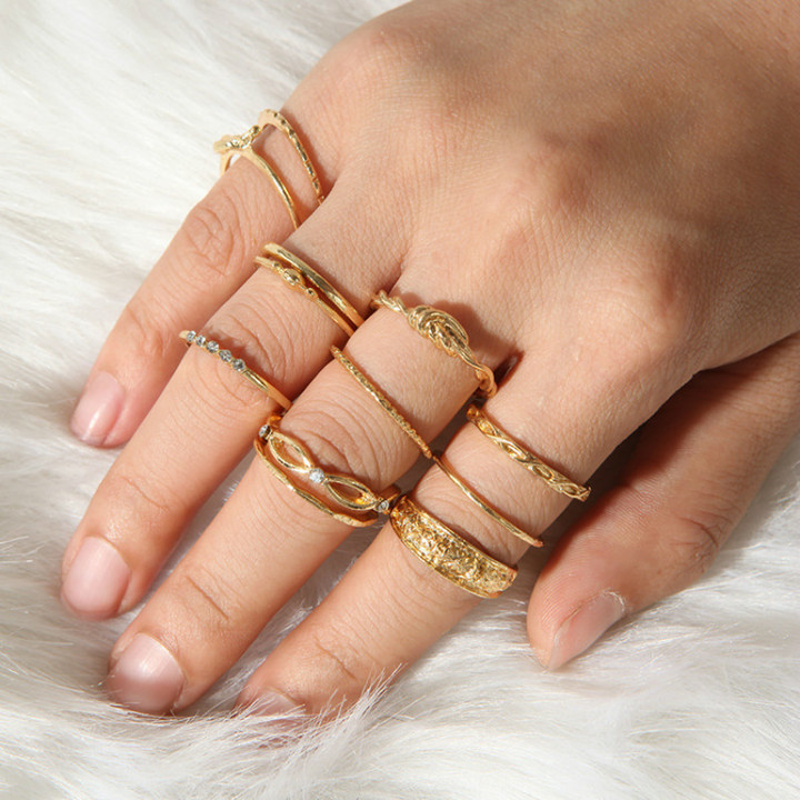 12 Pcs joint rings set for women retro diamond ring winding knotted carved rings wedding jewelry