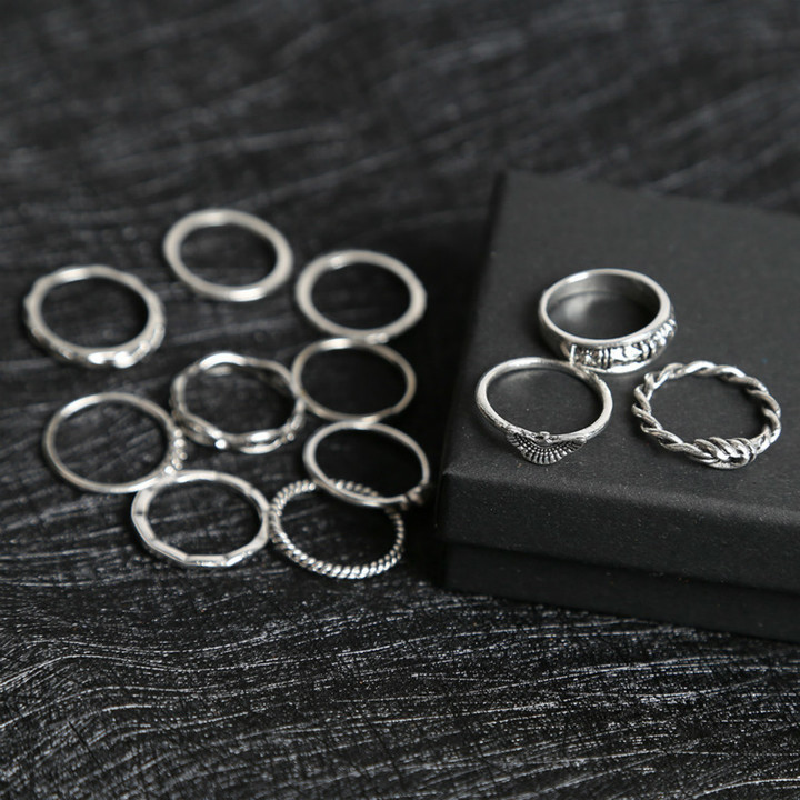 12 Pcs joint rings set for women retro diamond ring winding knotted carved rings wedding jewelry