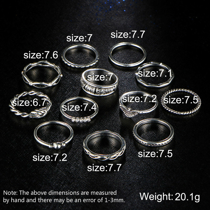 12 Pcs joint rings set for women retro diamond ring winding knotted carved rings wedding jewelry