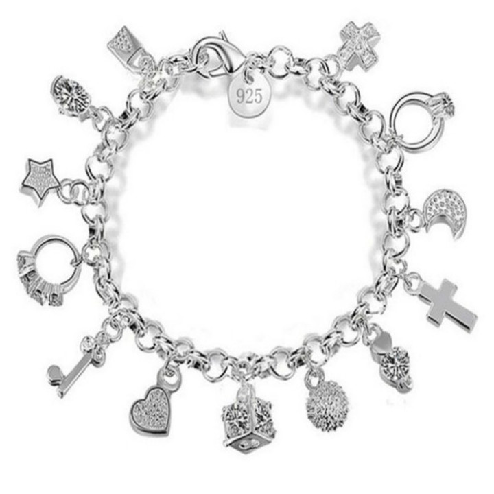 Plated 925 Silver Bracelets silvery european american 13 Hanging ornament wedding Jewelry for women