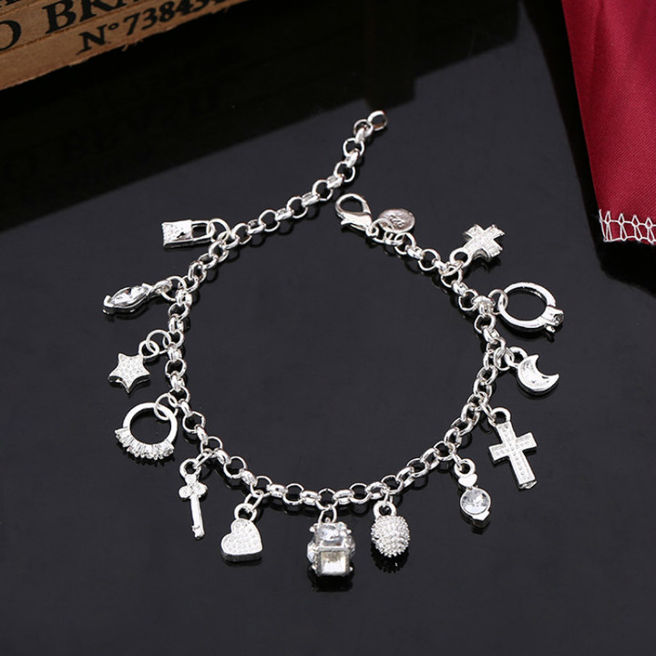 Plated 925 Silver Bracelets silvery european american 13 Hanging ornament wedding Jewelry for women