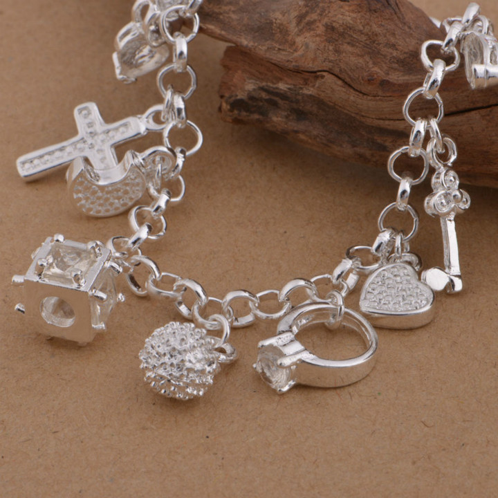 Plated 925 Silver Bracelets silvery european american 13 Hanging ornament wedding Jewelry for women