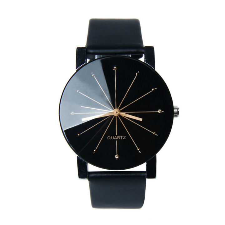 Couple watches men or women Fashion simple spot meridian ray black dial Korean version of belt watch