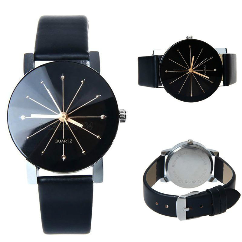 Couple watches men or women Fashion simple spot meridian ray black dial Korean version of belt watch